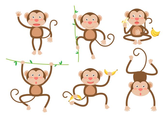 686x490 Cute Little Monkeys Cartoon Vector Set In Different Poses