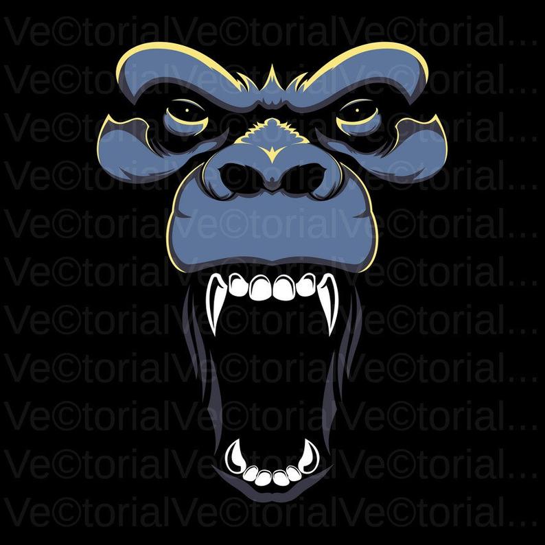 794x794 Hand Drawn Illustration Angry Gorilla Monkey Face Vector Etsy