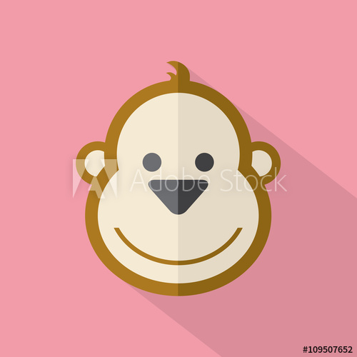 500x500 Modern Flat Design Monkey Icon Vector Illustration
