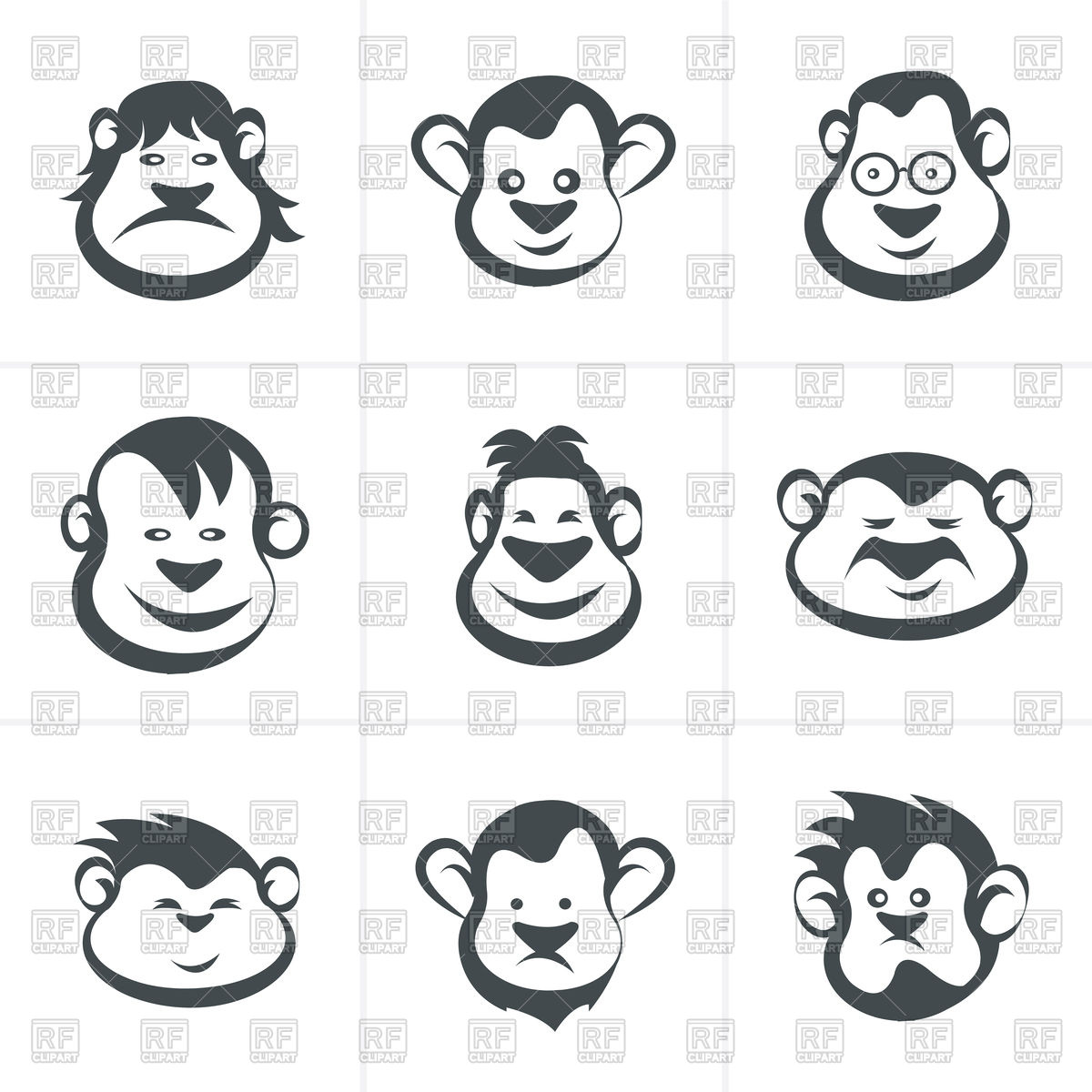 1200x1200 Set Of Monkey Head Icons Vector Image Of Plants And Animals