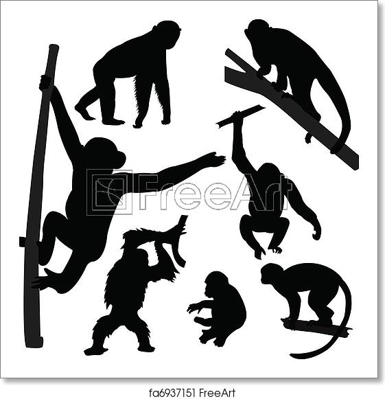 561x581 Free Art Print Of Monkey Silhouettes Collection Monkey