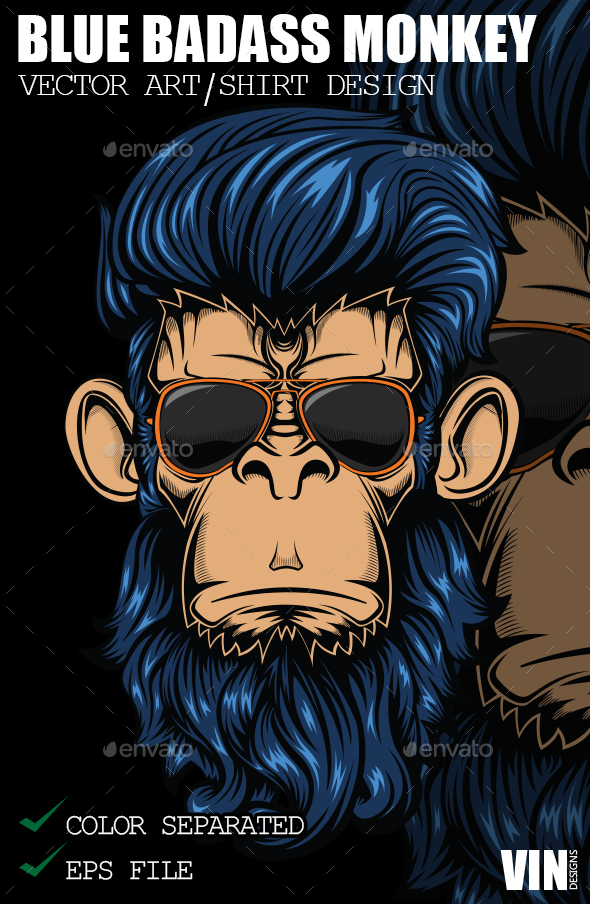 Blue Badass Monkey Vector 590x904 Blue Badass Monkey Vector