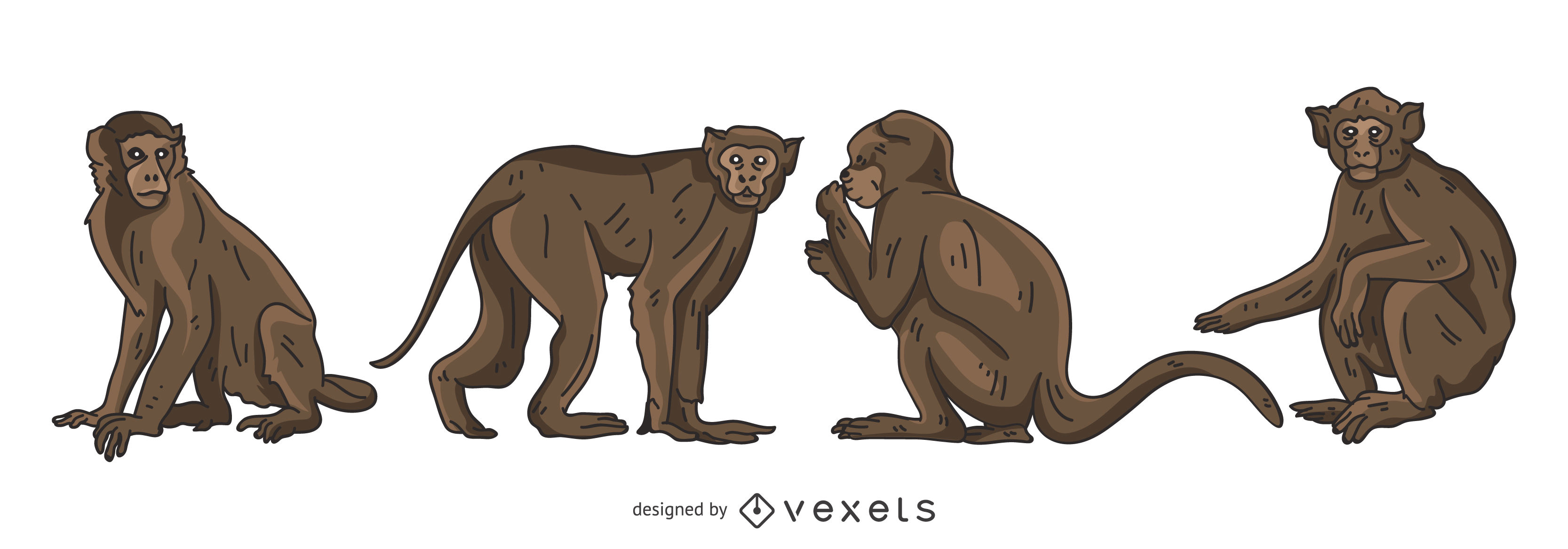 Brown Monkey Vector Set 3333x1167 Brown Monkey Vector Set