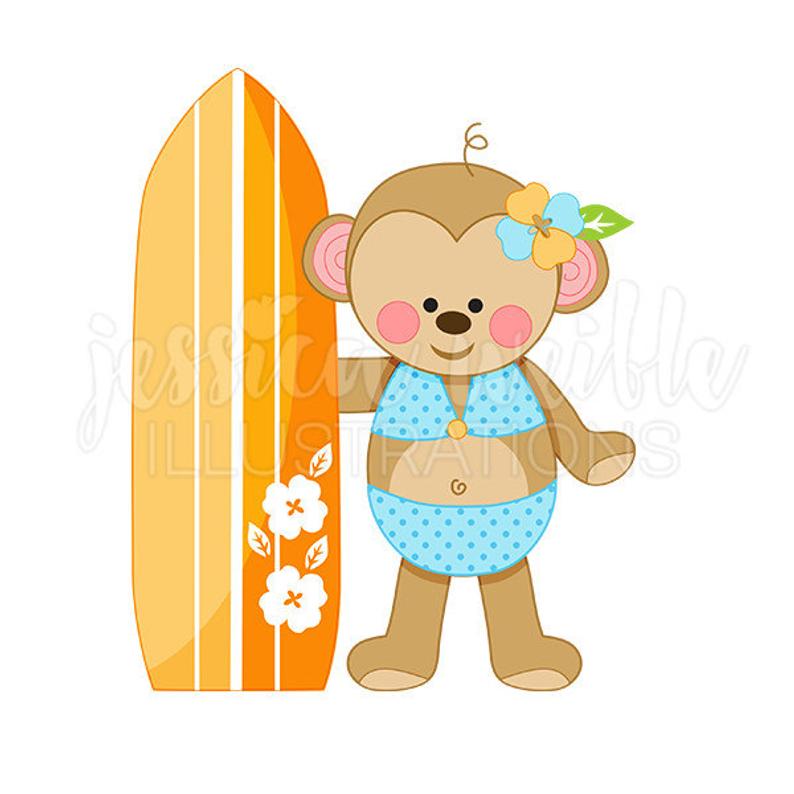 794x794 Beachy Monkey Cute Digital Clipart Monkey With Surfboard Clip Etsy