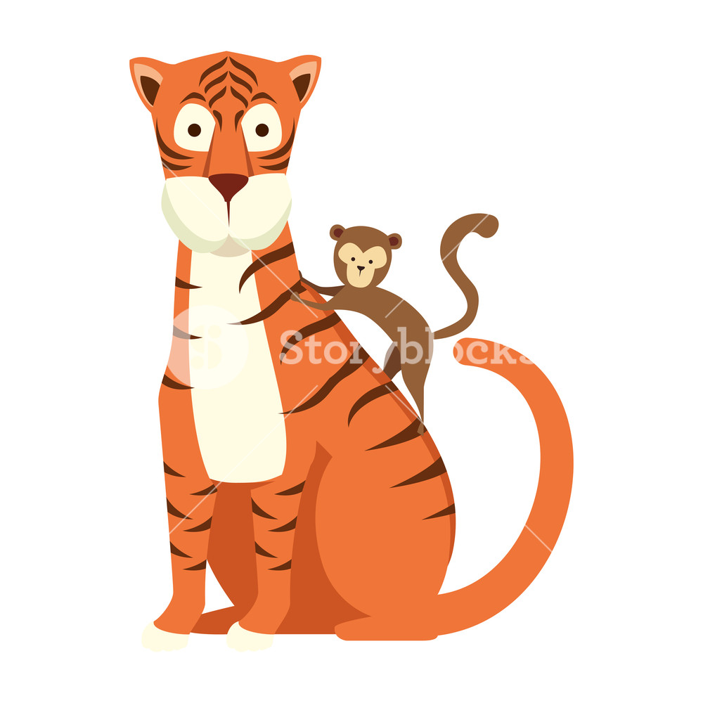 African Tiger With Monkey Vector Illustration Design Royalty Free 1000x1000 African Tiger With Monkey Vector Illustration Design Royalty Free