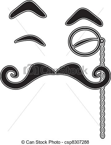 359x470 A Black Silhouette Of Eyebrows, Eyes, Mustache And Monocle