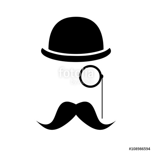 500x500 Abstract Vector Hipster Silhouette With Bowler Hat, Monocle