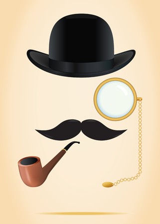 321x450 Bowler, Moustache, Tobacco Pipe And Monocle Vector Illustration
