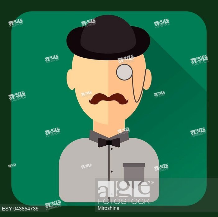 701x700 Flat Avatar A Man With A Mustache, Wearing A Hat, Monocle, Stock