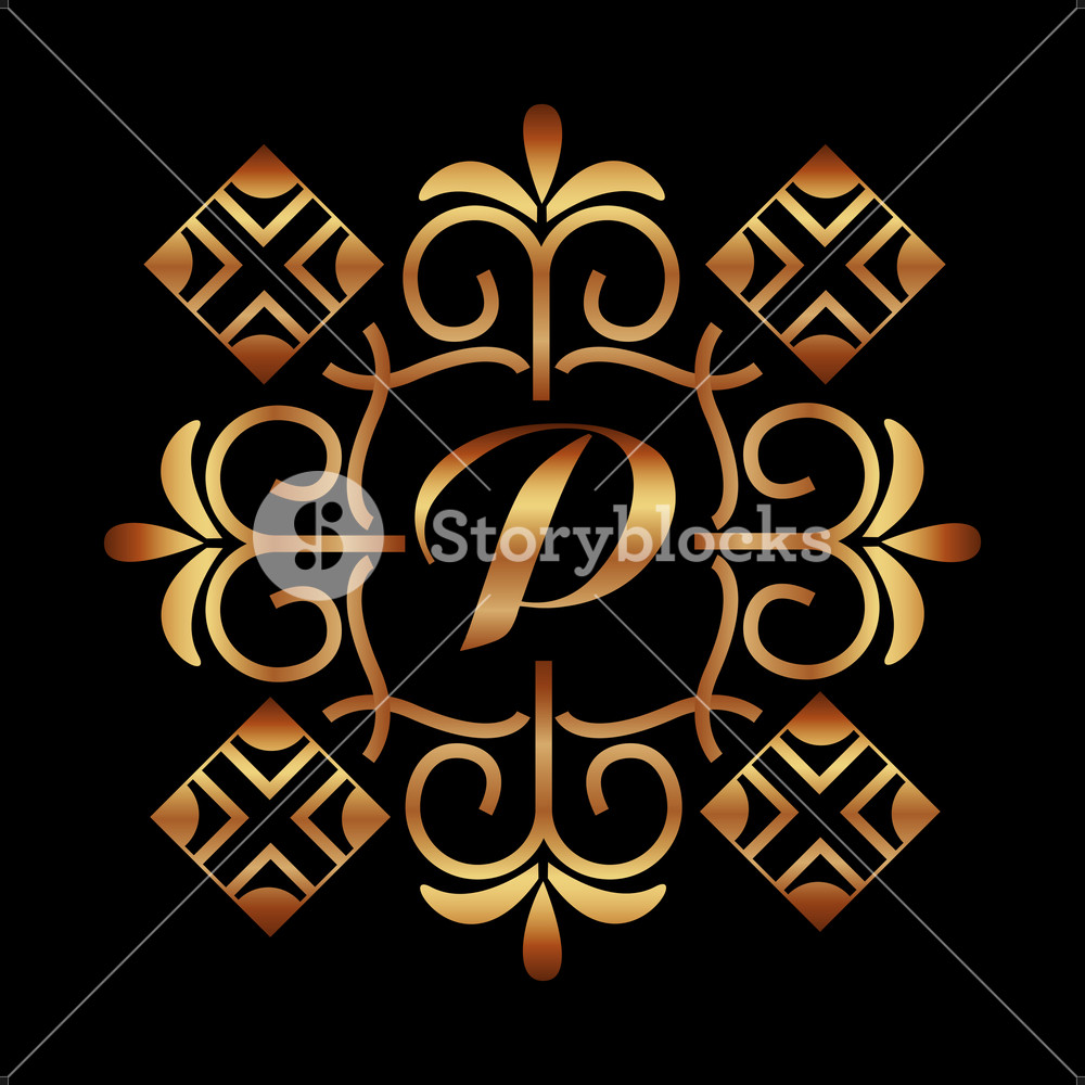 1000x1000 Golden Letter P Ornament Monogram Frame Classic Vector