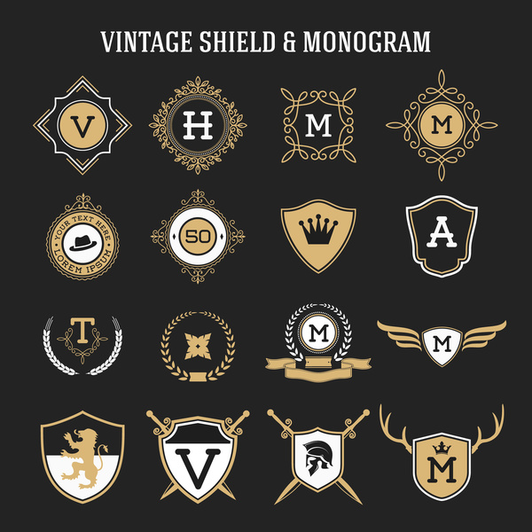 600x600 Vintage Shield Monogram Vector Material Free Download