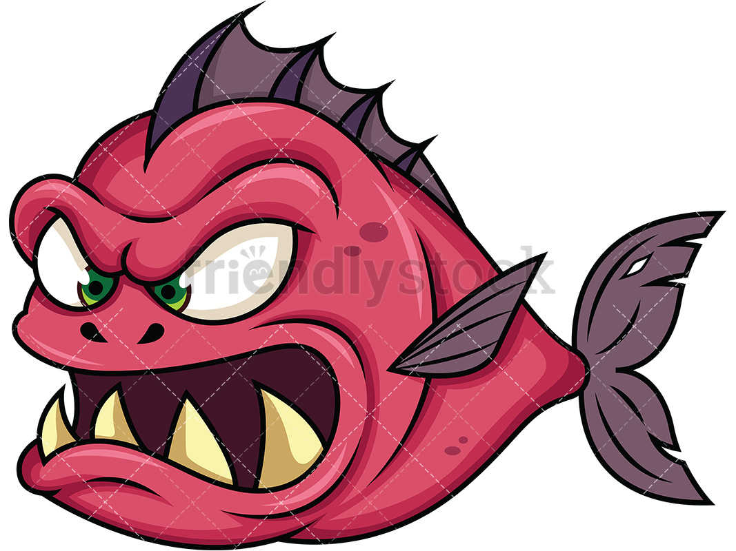 1067x800 Evil Piranha Fish Monster Cartoon Vector Clipart