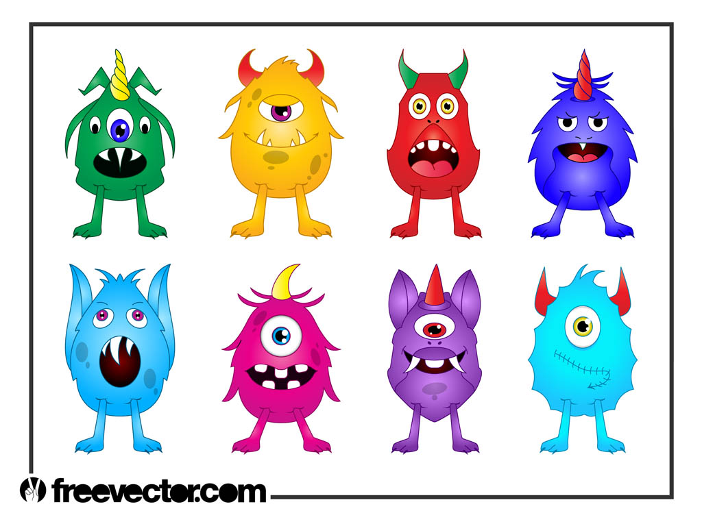 1024x765 Cartoon Monsters Set Vector Art Graphics