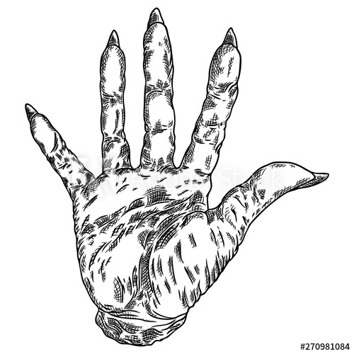 500x500 Scary Zombie Monster Hand, Hand Drawn Isolated On White