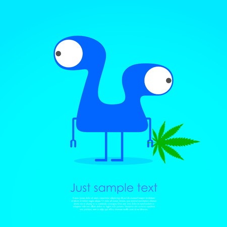 450x450 Cute Monster With Marijuana Leaf In Hand Vector Illustration