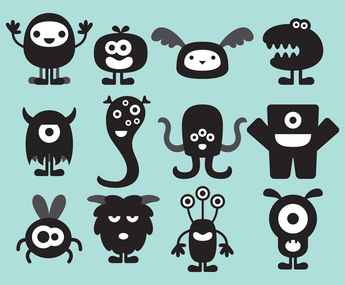 1136x936 Cute Monster Silhouettes Vector Art Graphics