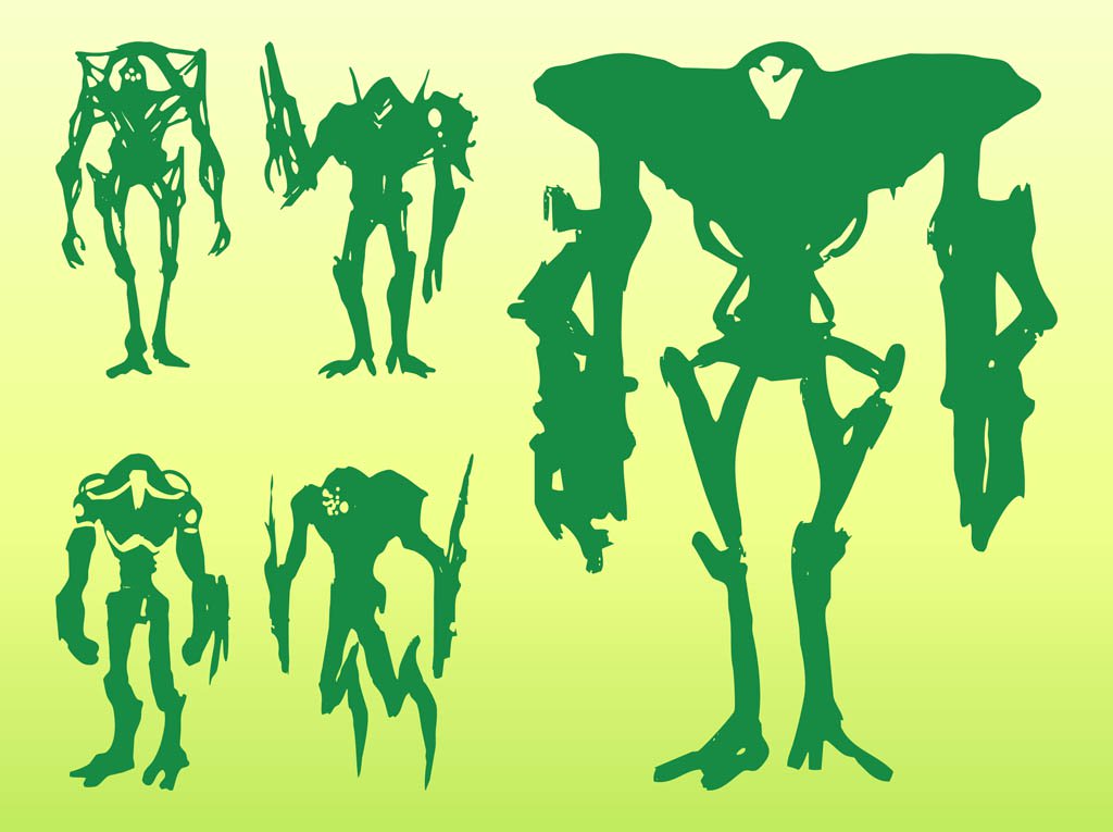 1024x765 Alien Monster Silhouettes Vector Art Graphics