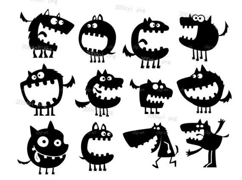 794x592 Monster Silhouette Digital Clipart Vector Png Black Etsy