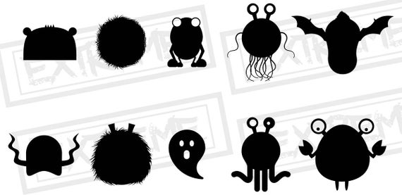 570x277 Monsters Silhouettes Set Cute Monsters Silhouette Vector Etsy