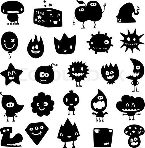 469x480 Vector Of 'collection Of Cartoon Funny Vector Monsters Silhouettes
