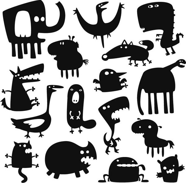 600x592 Cartoon Monster Silhouette Vector Material Cartoon Animal