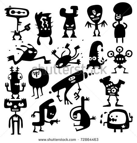 450x470 Collection Of Cartoon Funny Vector Monsters Silhouettes