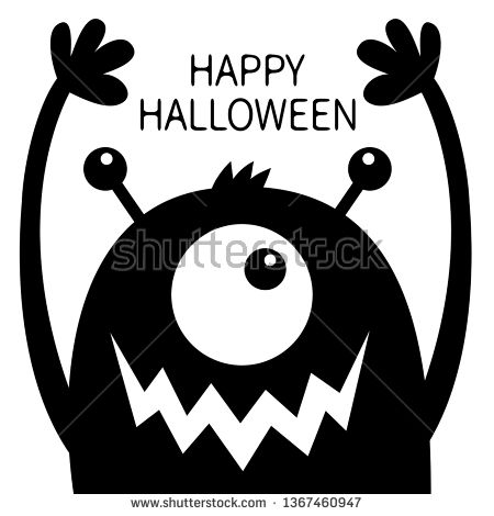 450x470 Stock Vector Happy Halloween Monster Head Black Silhouette One