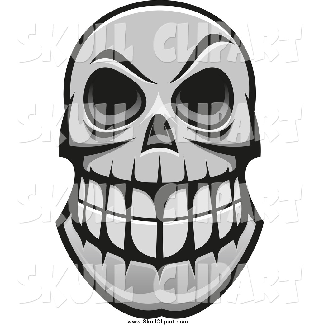 1024x1044 Vector Clip Art Of A Grayscale Grinning Monster Skull With Big