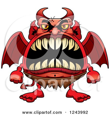450x470 Clipart Of A Winged Devil Monster With Big Teeth