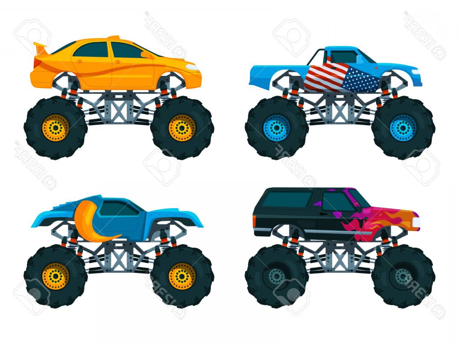 Photostock Vector Set Big Monster Truck Cars Vector Pictures Set 1560x1170 Photostock Vector Set Big Monster Truck Cars Vector Pictures Set
