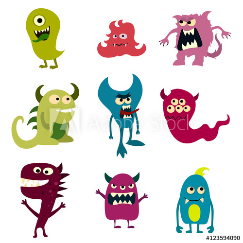 500x500 Doodle Monsters Set Colorful Toy Cute Alien Monster Vector