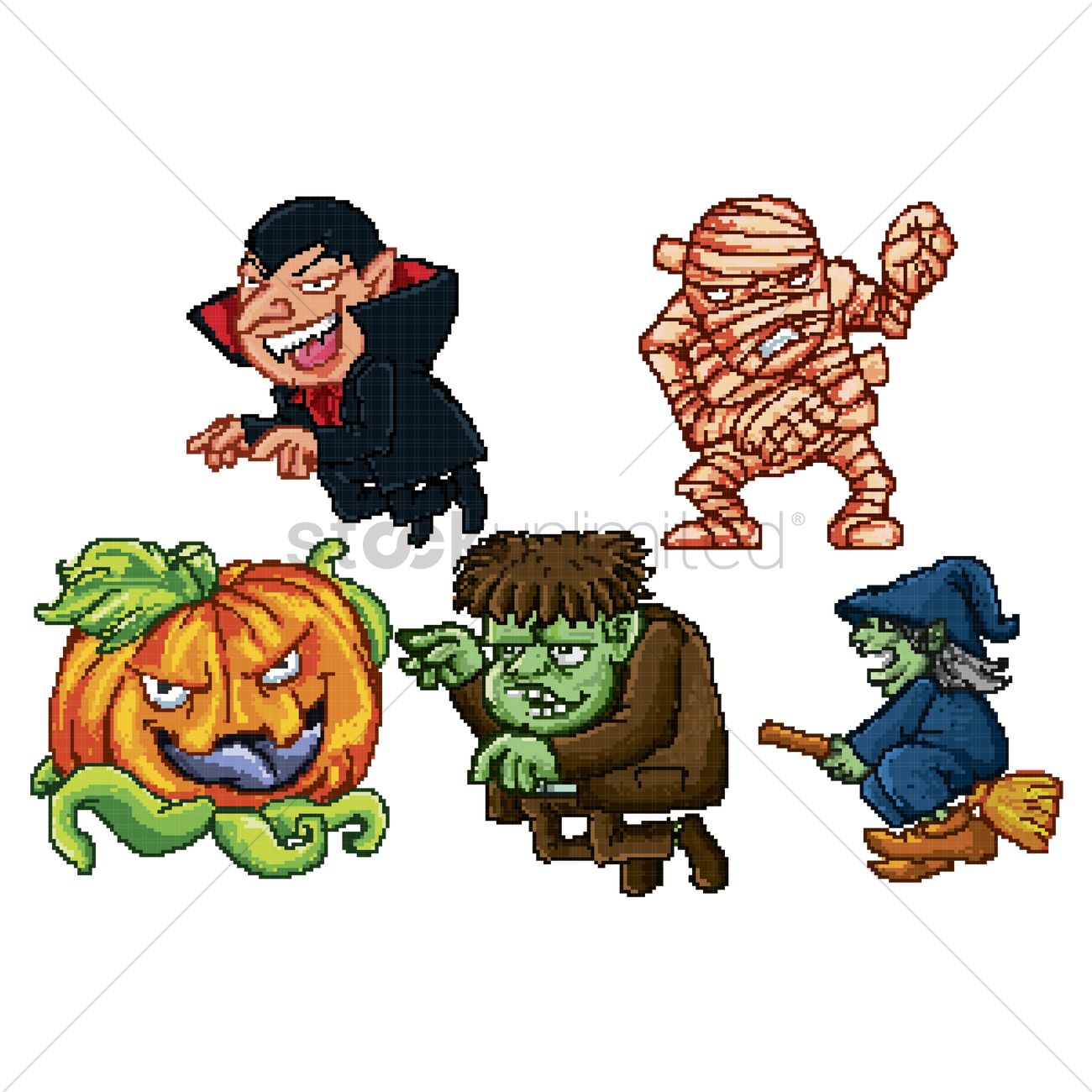 1300x1300 Set Of Pixelated Monster Vector Image