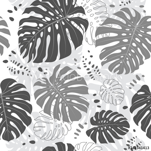Tropical Leaves Seamless Pattern, Monstera Leaf Vector Gray 500x500 Tropical Leaves Seamless Pattern, Monstera Leaf Vector Gray
