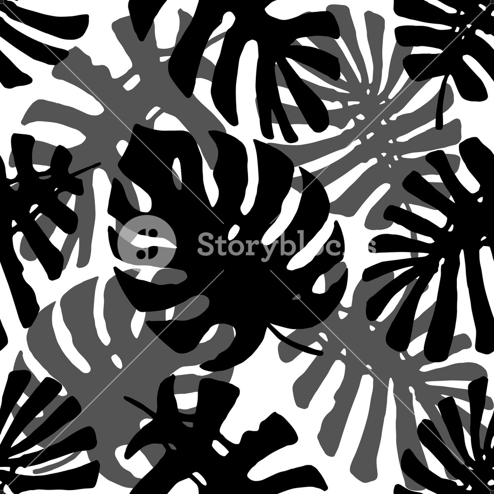 Monochrome Tropical Jungle Leaves Vector Seamless Black And White 1000x1000 Monochrome Tropical Jungle Leaves Vector Seamless Black And White