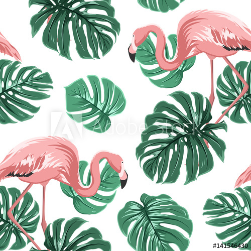 Pink Flamingo Birds And Turquoise Green Monstera Leaves Exotic 500x500 Pink Flamingo Birds And Turquoise Green Monstera Leaves Exotic