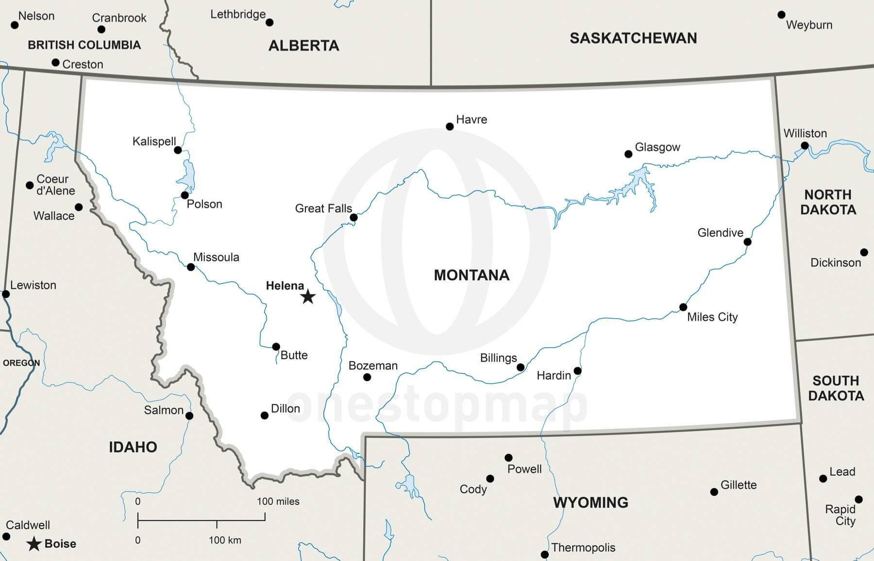 1800x1157 Vector Map Of Montana Political One Stop Map