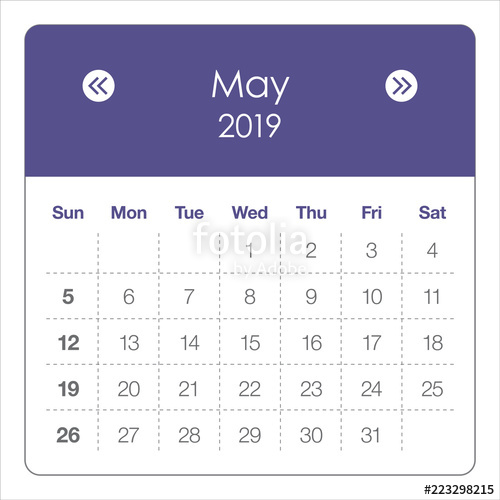 500x500 May Monthly Calendar Vector Illustration Stock Image
