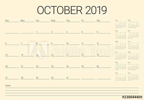 500x350 October Monthly Calendar Vector Illustration