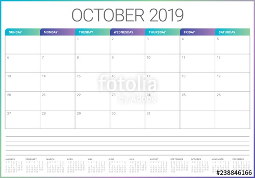 500x350 October Monthly Calendar Vector Illustration Stock Image