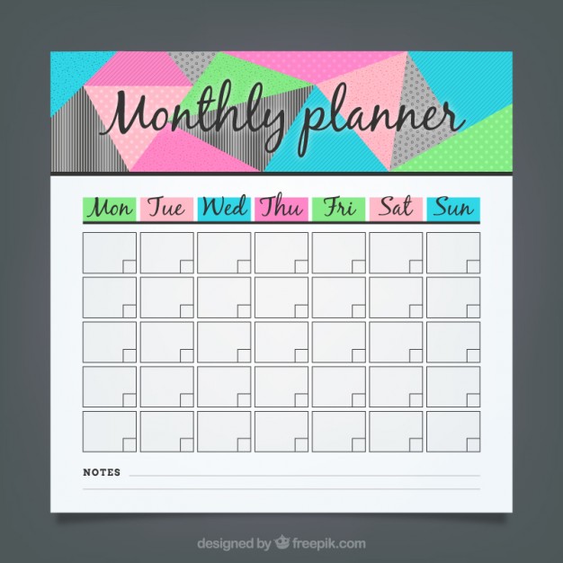 626x626 Geometric Monthly Planner Vector Free Download