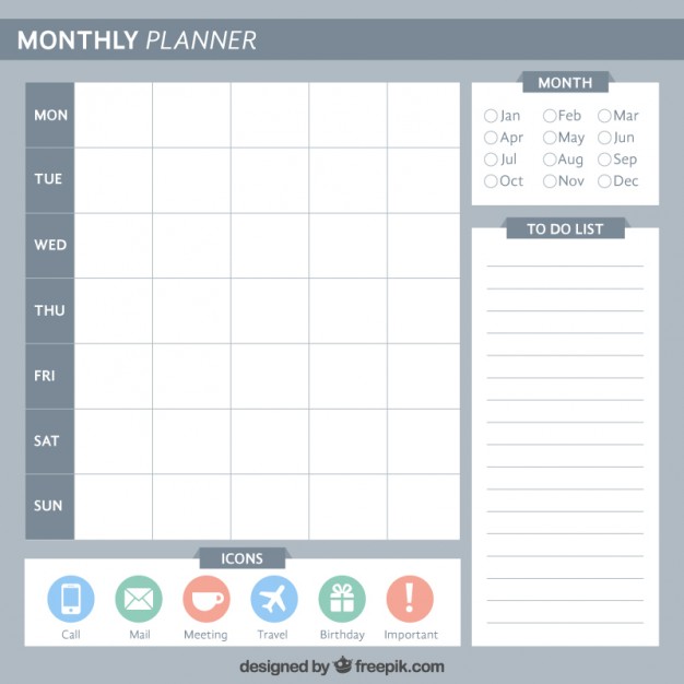 626x626 Sober Monthly Planner Vector Premium Download