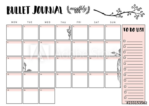 500x354 Bullet Journal Year Monthly Planner Vector Illustration