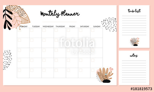 500x300 Cute Monthly Planner With Flowers, To Do List, Notes, Printable