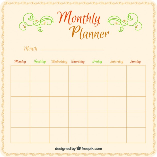 Monthly Planner Vector at Vectorified.com | Collection of Monthly ...