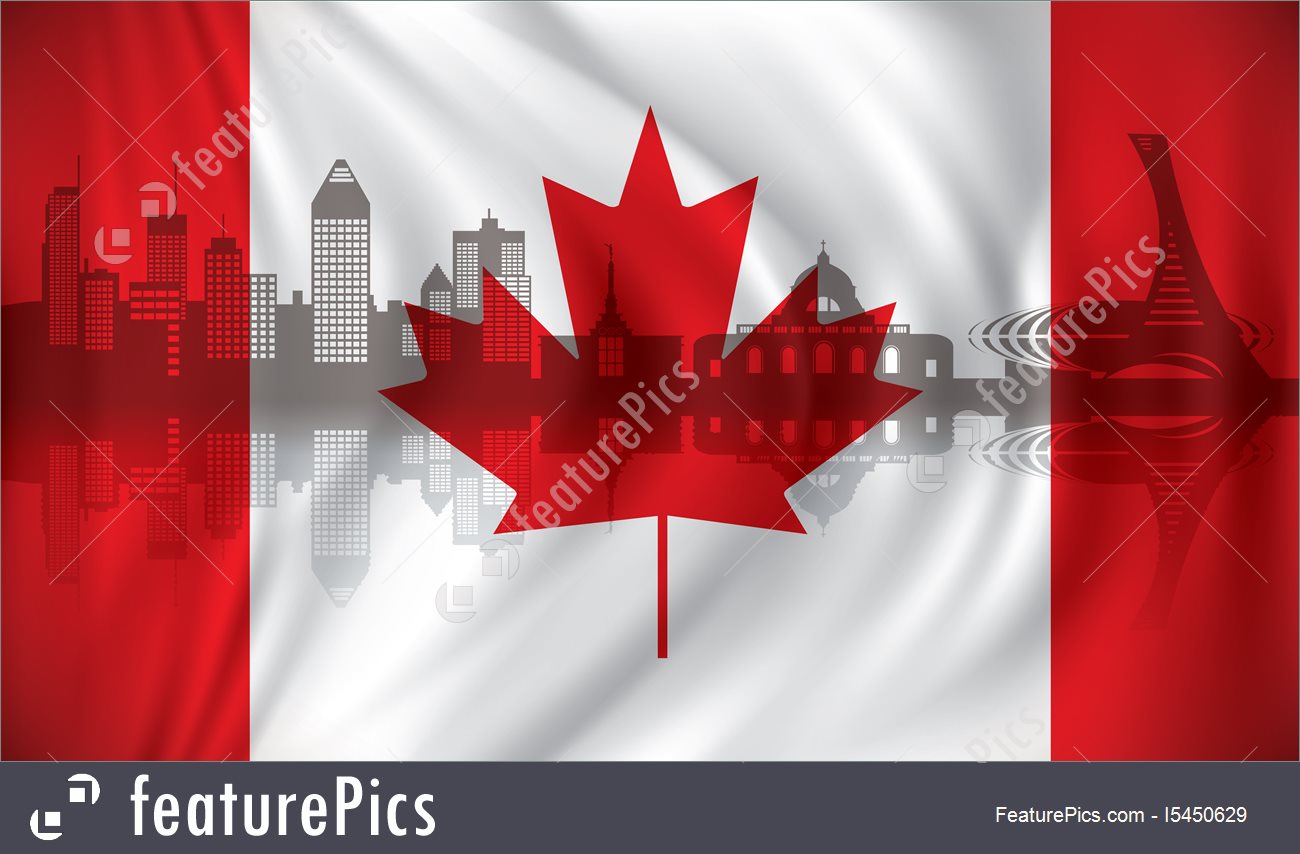 1300x854 Illustration Of Flag Of Canada With Montreal Skyline