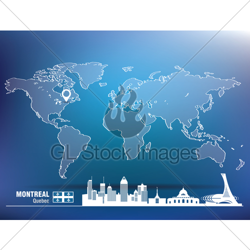 500x500 Map Pin With Montreal Skyline Gl Stock Images