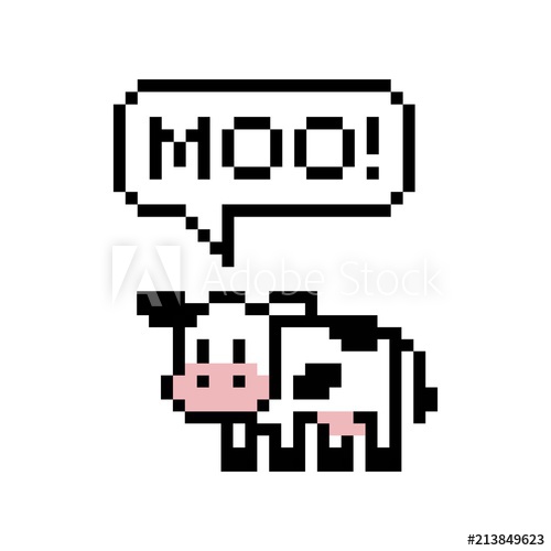 Cute Pixel Cow Says Moo 500x500 Cute Pixel Cow Says Moo