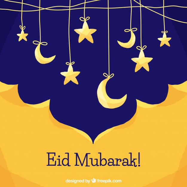 Background Of Eid Mubarak Golden With Moon And Stars Vector Free 626x626 Background Of Eid Mubarak Golden With Moon And Stars Vector Free