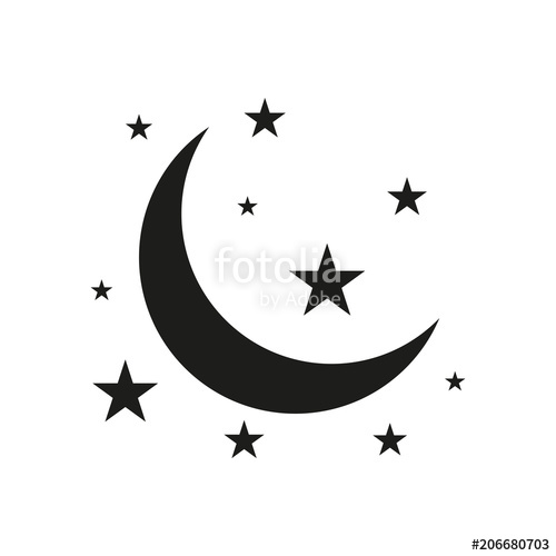 Moon And Stars Icon Flat Vector Illustration In Black On White 500x500 Moon And Stars Icon Flat Vector Illustration In Black On White