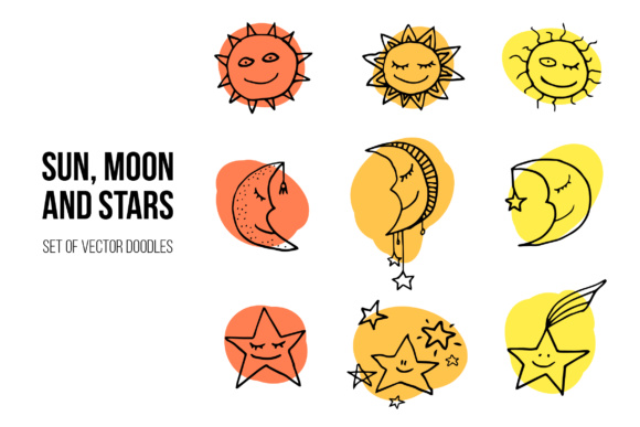Sun, Moon And Stars Vector Doodles Graphic 580x387 Sun, Moon And Stars Vector Doodles Graphic